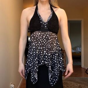 Black and White Polka Dot Halter Top